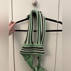 Green and white striped halter size S (fits size XS-XL)
